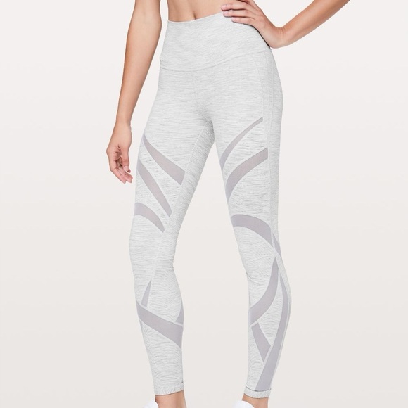 lululemon athletica Pants - Lululemon Gray Silver Wunder Under HR Tight Mesh Athletic Leggings Size 4